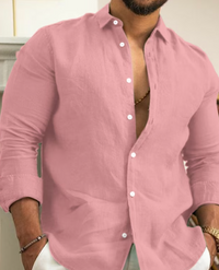 Trendy Linen Shirt for Men - Leon-Pink-S-State of Style