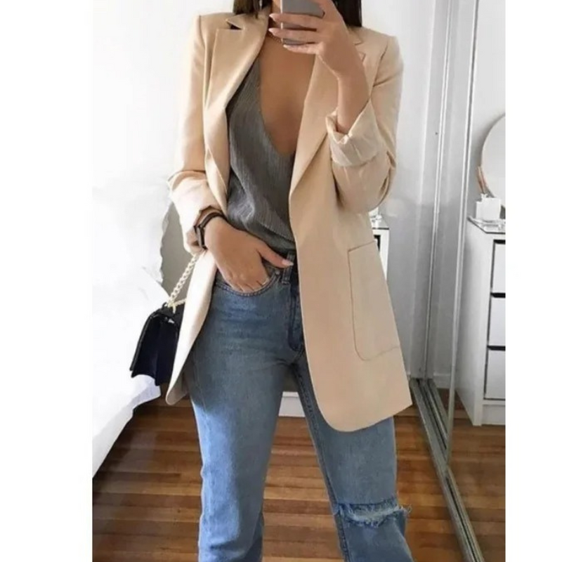 Trendy Long Ladies Blazer - Valentina-Brown-S-State of Style