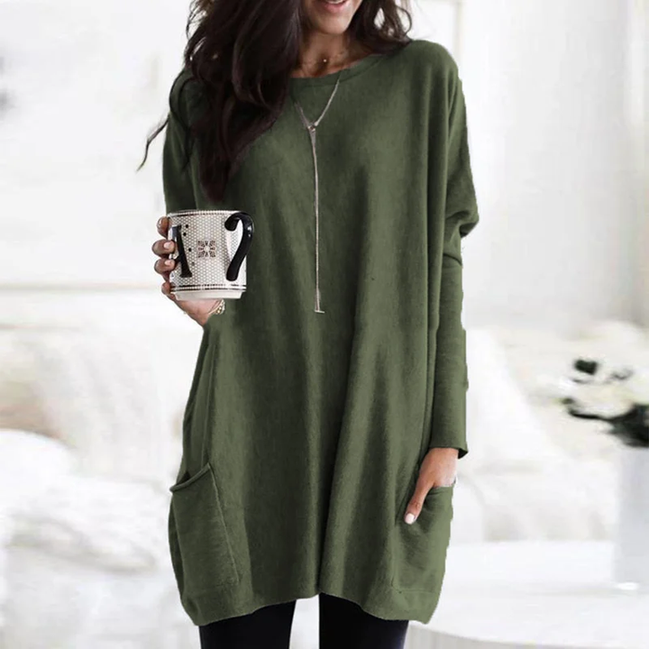 Trendy Long Sleeve Tunic - Celina-Army Green-S-State of Style