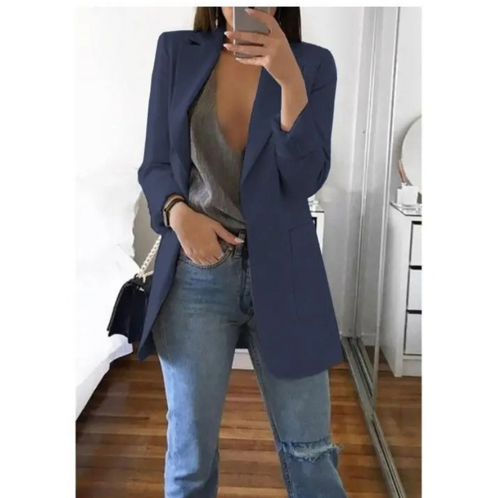 Trendy Long Women's Blazer - Valentina-Dark Blue-S-State of Style