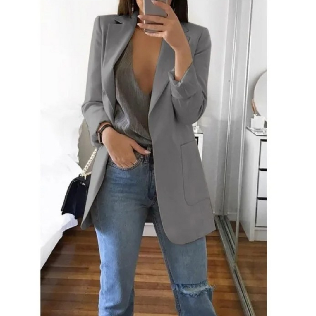 Trendy Long Women's Blazer - Valentina-Grey-S-State of Style