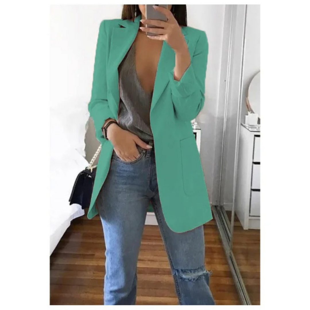 Trendy Long Women's Blazer - Valentina-Light Blue-S-State of Style