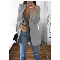 Trendy Long Women's Blazer - Valentina-Light Grey-S-State of Style