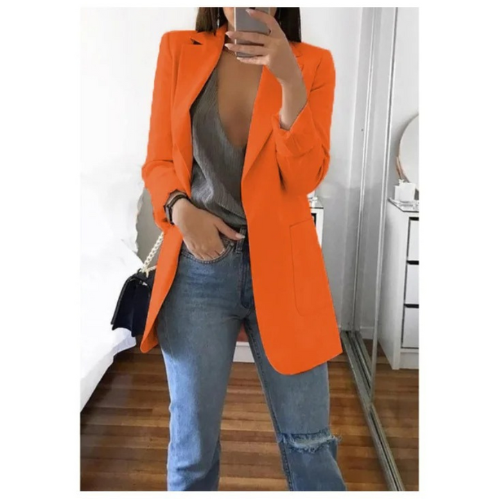 Trendy Long Women's Blazer - Valentina-Orange-S-State of Style