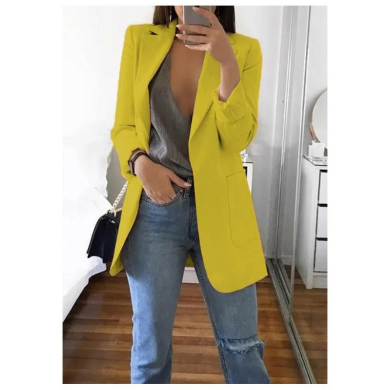 Trendy Long Women's Blazer - Valentina-Yellow-S-State of Style