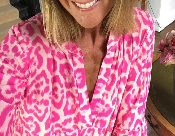 Trendy Maxi Dress with Pink Leopard Print - ChicSafari-S-State of Style