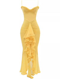 Trendy maxi dress with ruffles and spaghetti straps – Loyza-Yellow-XS-State of Style