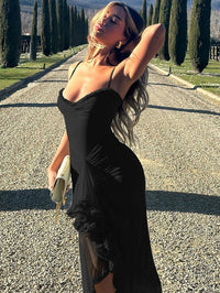 Trendy maxi dress with ruffles and spaghetti straps – Loyza-Yellow-XS-State of Style