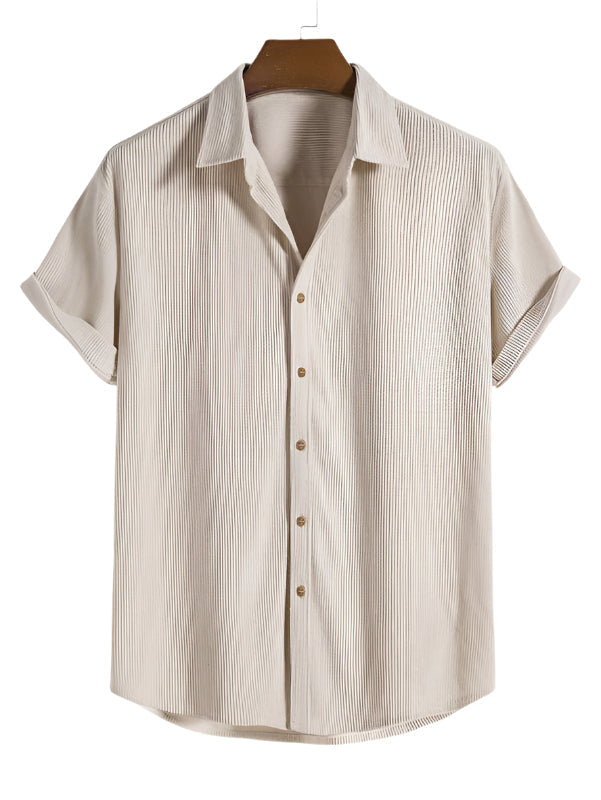 Trendy men's summer set with striped design - Beach Style-Beige-State of Style