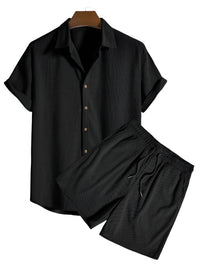 Trendy men's summer set with striped design - Beach Style-Black-State of Style