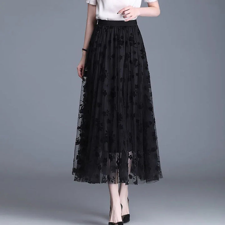 Trendy Mesh Midi Skirt - Fiona-Black-S-State of Style