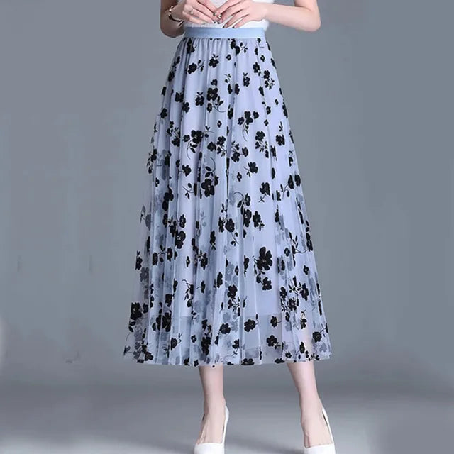 Trendy Mesh Midi Skirt - Fiona-Blue/Grey-S-State of Style