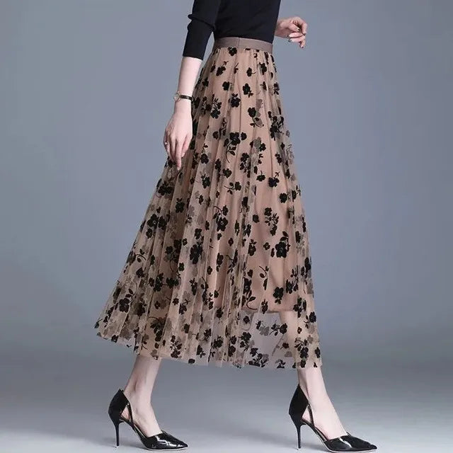 Trendy Mesh Midi Skirt - Fiona-Khaki-S-State of Style