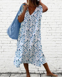 Trendy midi dress with leaf pattern and V-neck – Nea-S-State of Style