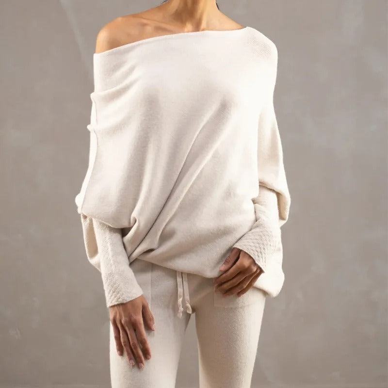 Trendy Off-Shoulder Sweater for Women - Livia-Light grey-S-State of Style