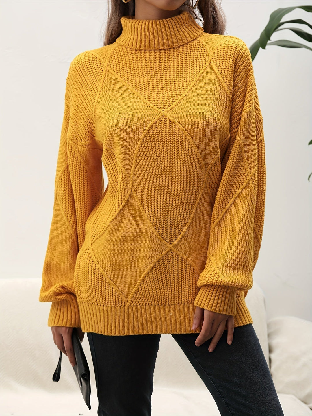 Trendy Plain Turtleneck - Selena-Yellow-S-State of Style