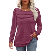 Trendy Pleated Long Sleeve Tunic Top - Sarah-Red-M-State of Style