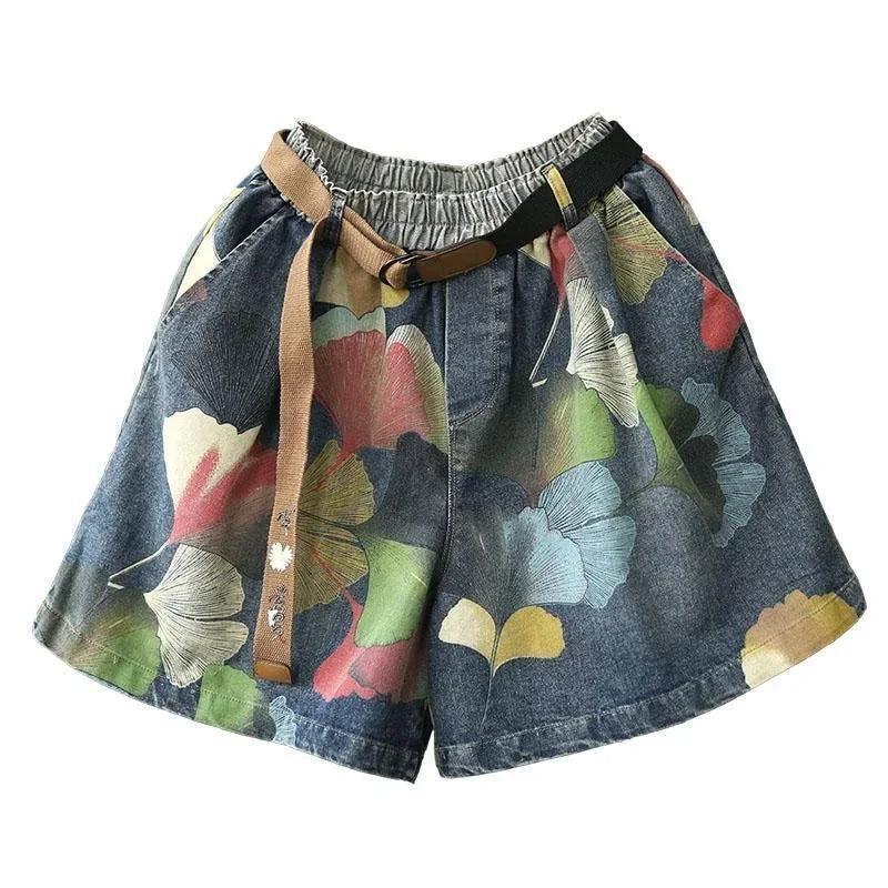 Trendy Printed Denim Shorts in Plus Size for Summer-Black-2XL-State of Style