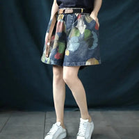 Trendy Printed Denim Shorts in Plus Size for Summer-Multicoloured-2XL-State of Style