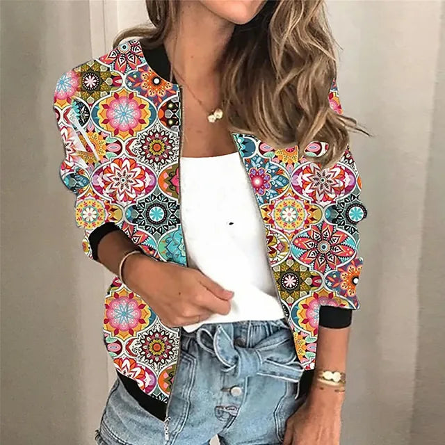 Trendy Printed Ladies Zipper Jacket - Faye-Multicoloured-S-State of Style