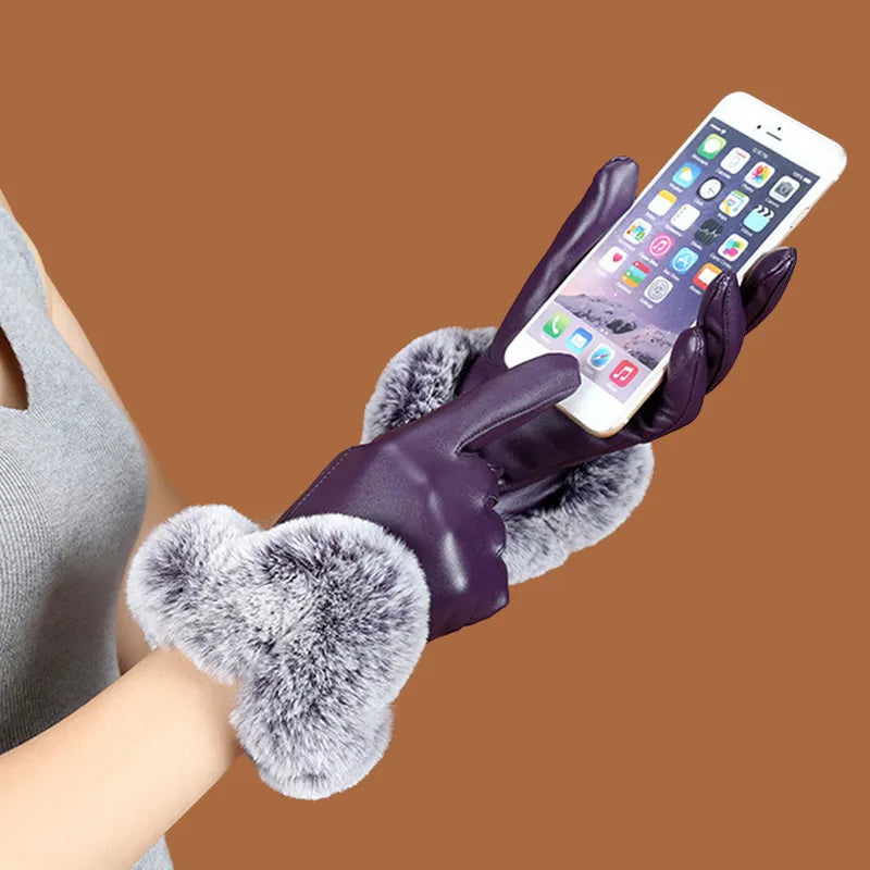 Trendy PU Leather Gloves - SilkGlide-Purple-State of Style