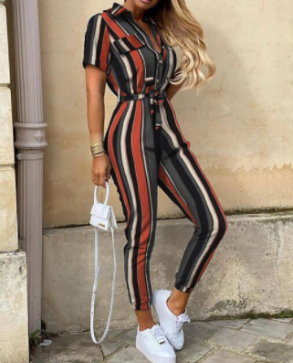 Trendy retro jumpsuit with button placket – Velia-Stripes-S-State of Style