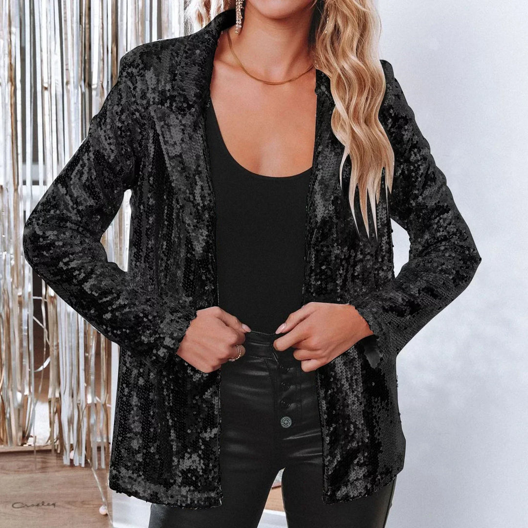 Trendy Sequined Blazer - Olivia-Silver-S-State of Style