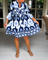 Trendy short-sleeved dress with abstract print & loose fit – Liora-Brown-S-State of Style