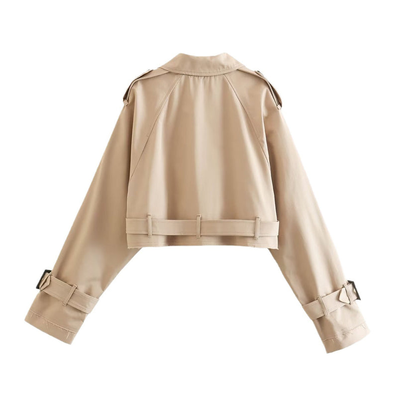 Trendy Short Women's Trench Coat with Belt – Amelie-Beige-XS-State of Style