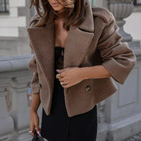 Trendy Short Wool Women's Coat - Elly-Coffee-M-State of Style