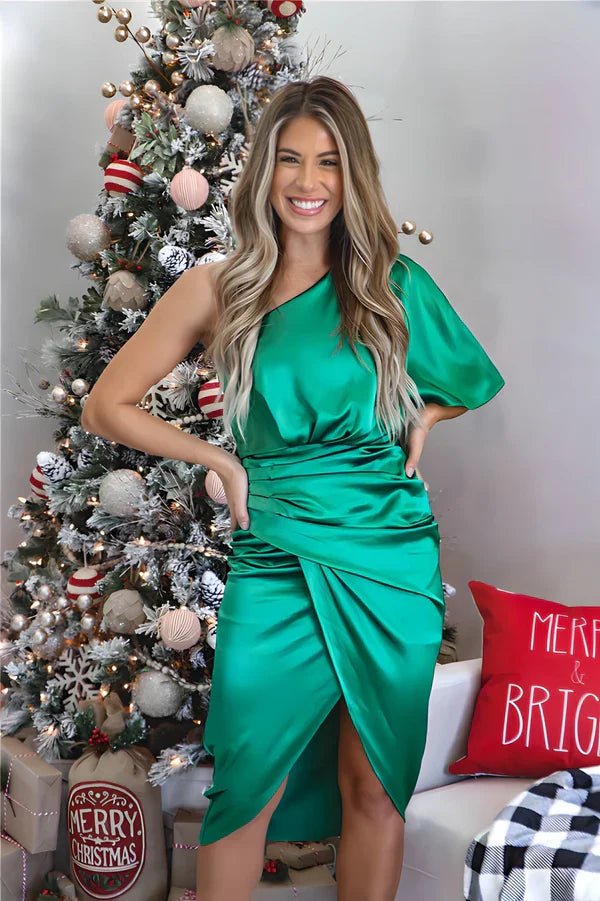 Trendy Silk Party Dress - Celina-Green-XS-State of Style