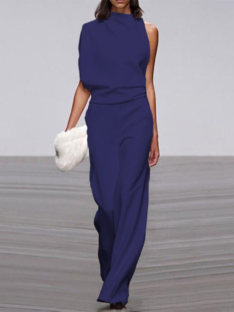 Trendy Sleeveless Round Neck Jumpsuit-Deep Blue-32-State of Style