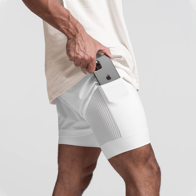Trendy sports shorts with breathable material and side pocket – Marky-White-S-State of Style