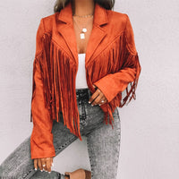 Trendy Suede Ladies Jacket with Fringes - Isabella-Black-S-State of Style