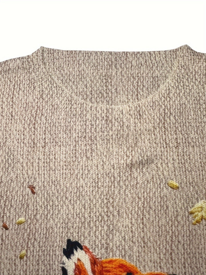 Trendy Sweater with Fox Print - Elisanne-S-State of Style