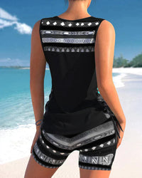 Trendy swimwear with V-neck and geometric pattern – Tankini set Madonna-Gray-S-State of Style