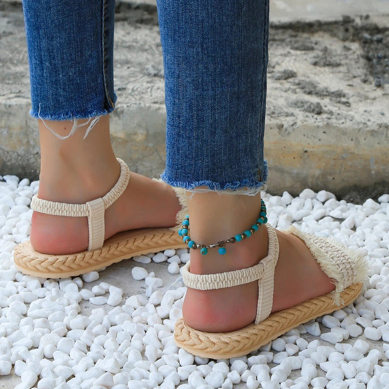 Trendy tassel sandals with low heel – Juliet-Beige-3.5-State of Style