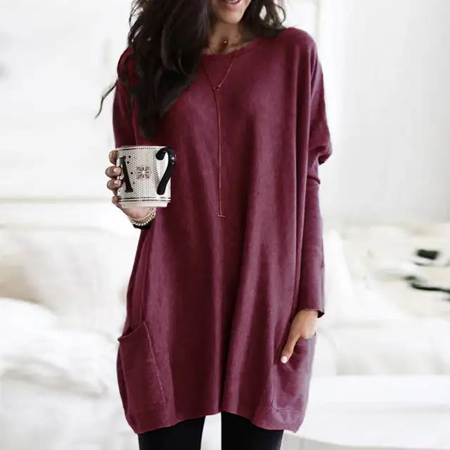 Trendy Tunic with Long Sleeves - Celina-Dark pink-S-State of Style