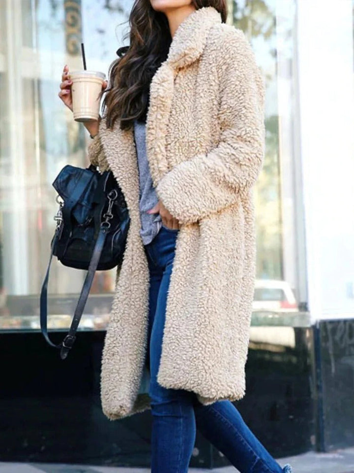 Trendy Warm Long Teddy Coat for Women - Isla-Apricot-S-State of Style