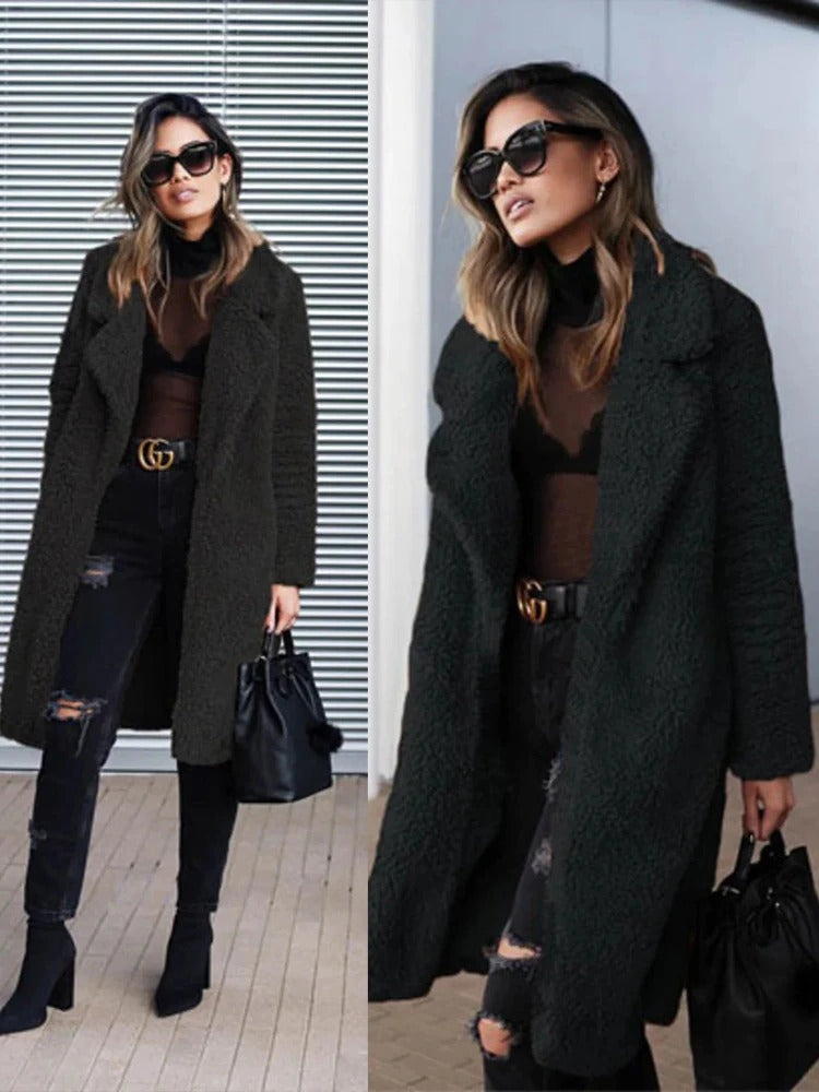 Trendy Warm Long Teddy Coat for Women - Isla-Apricot-S-State of Style