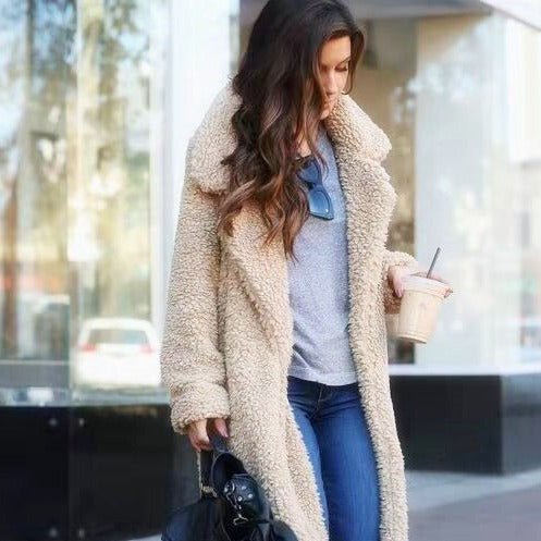 Trendy Warm Long Teddy Coat for Women - Isla-Apricot-S-State of Style