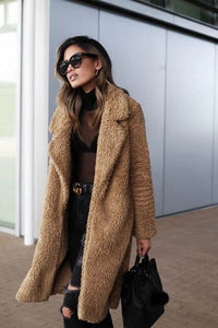 Trendy Warm Long Teddy Coat for Women - Isla-Camel-S-State of Style