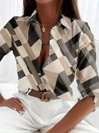 Trendy women's blouse with abstract pattern and button placket – Marlene-Apricot-XS-State of Style