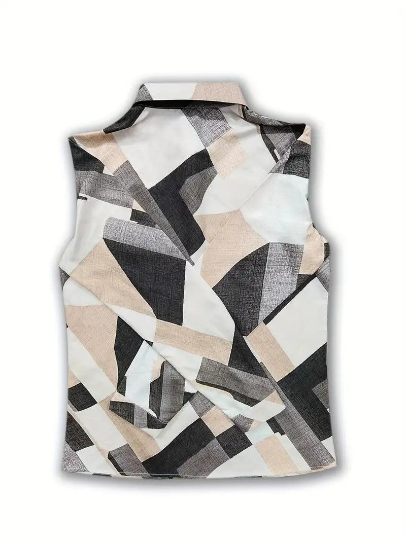 Trendy women's blouse with abstract pattern and button placket – Marlene-White-XS-State of Style