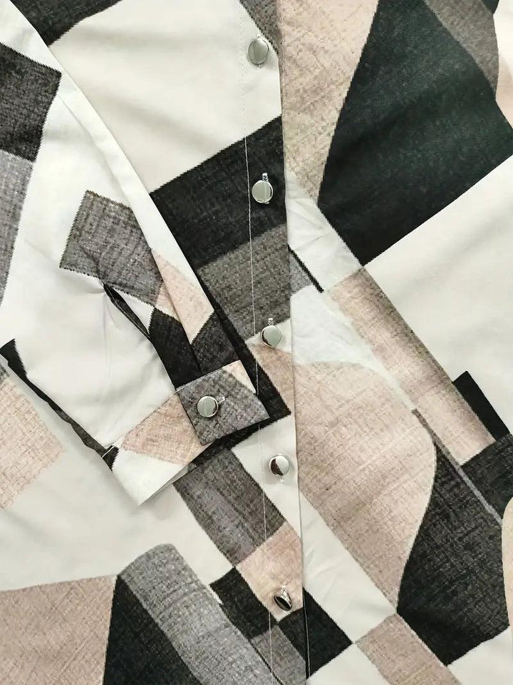 Trendy women's blouse with abstract pattern and button placket – Marlene-White-XS-State of Style