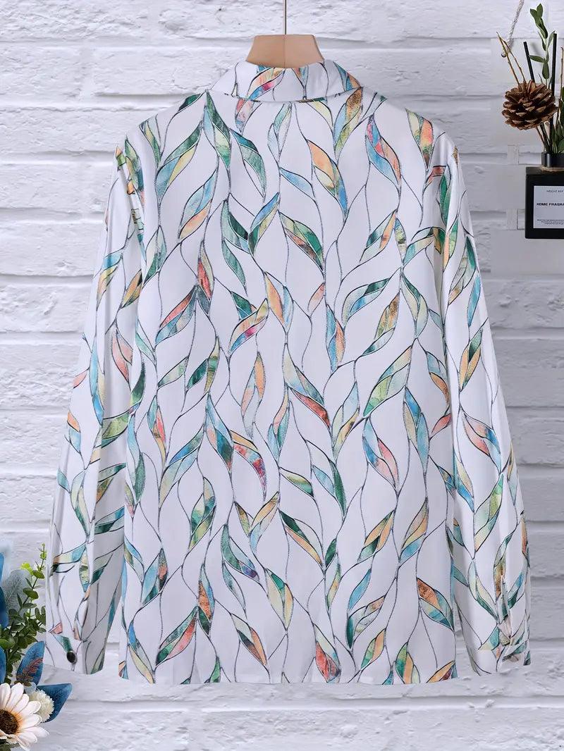 Trendy women's blouse with abstract pattern and button placket – Marlene-White-XS-State of Style
