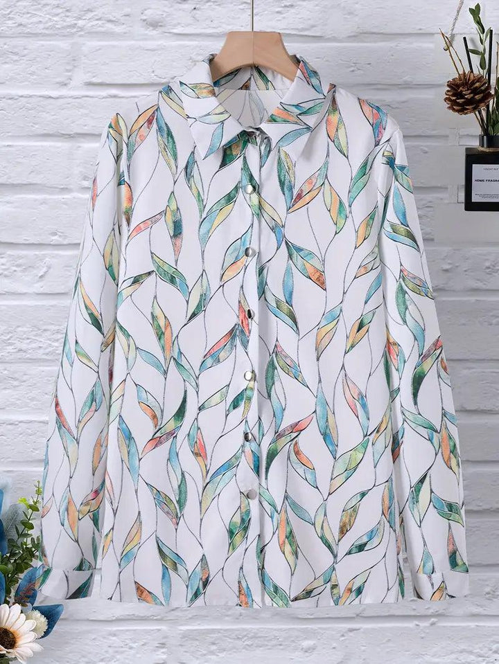 Trendy women's blouse with abstract pattern and button placket – Marlene-White-XS-State of Style