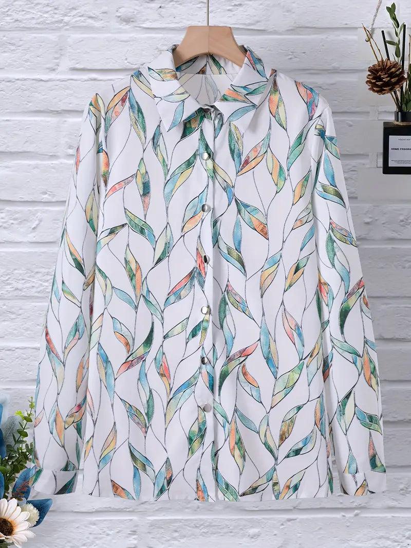 Trendy women's blouse with abstract pattern and button placket – Marlene-White-XS-State of Style