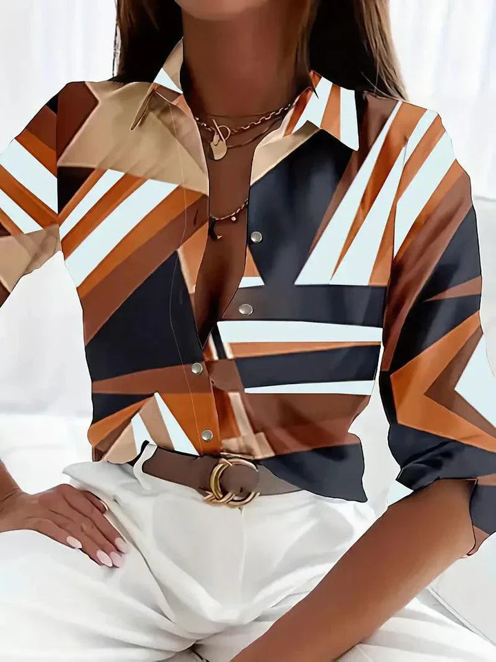 Trendy women's blouse with abstract pattern and button placket – Marlene-Yellow-XS-State of Style