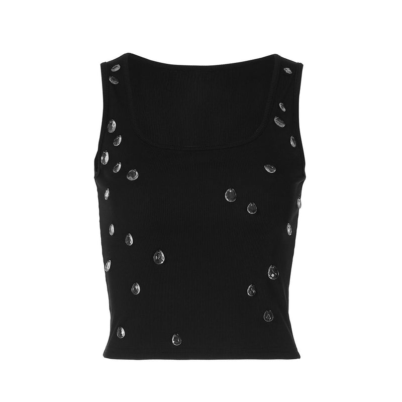 Trendy women's crop top with embellishment and figure-hugging cut – Liora-White-M-State of Style